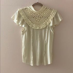 White/cream short sleeve tee with ruffles